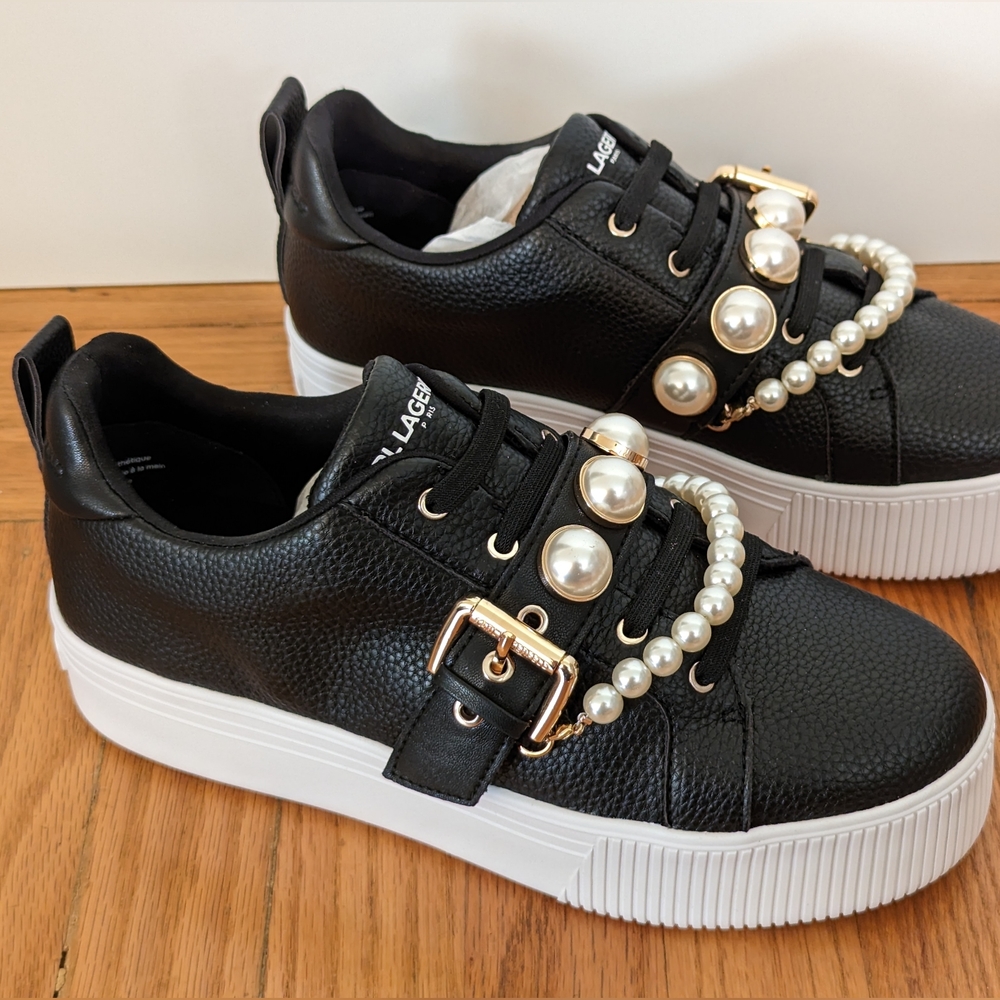 Karl Lagerfeld Vidya Platform Pearl Sneaker Black 8.5